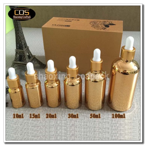 10ml 15ml 20ml 30ml 50ml 100ml Gold Glass Dropper bottles wholesale