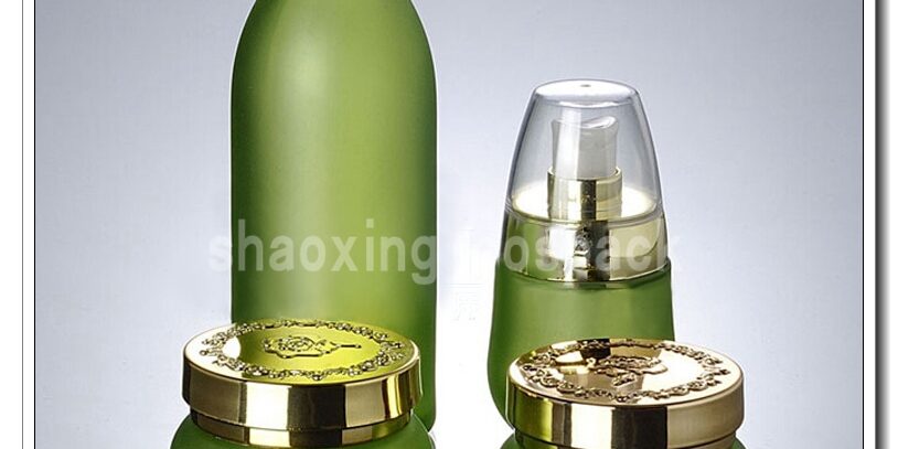 green frost glass cosmetic jar empty