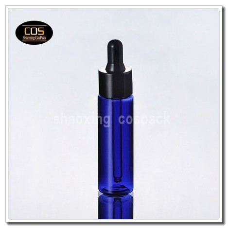 1oz blue bottle with black ring and rubber dropper