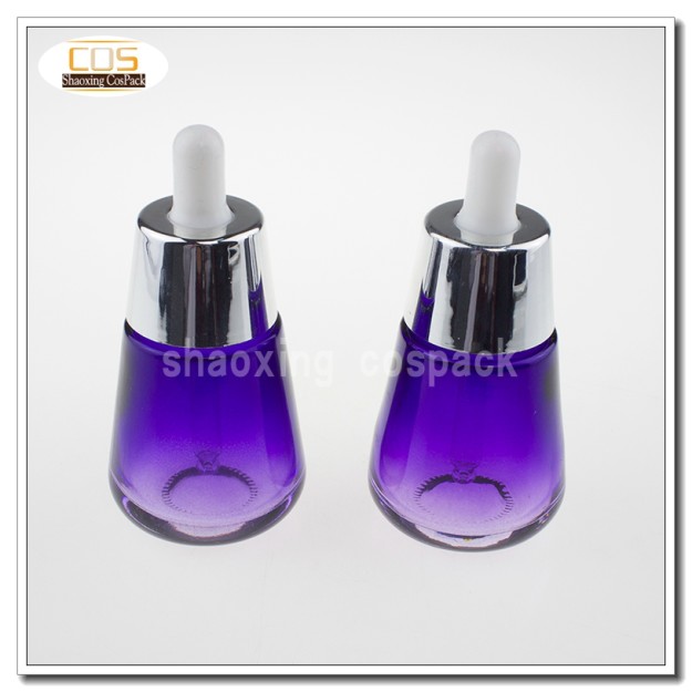 30ml Purple glass dropper bottles with shiny silver ring