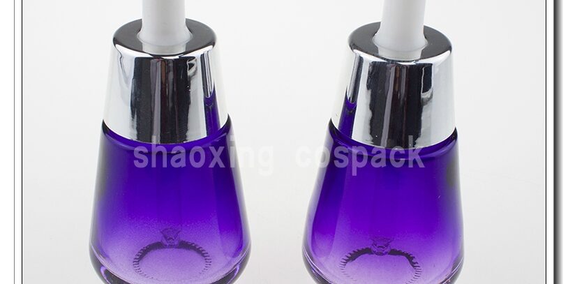 30ml Purple glass dropper bottles with shiny silver ring