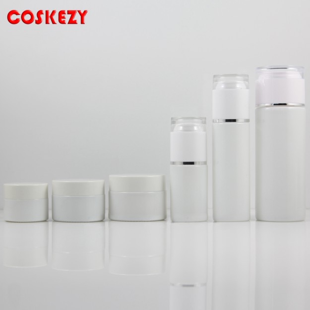 White 30ml 60ml 120ml Lotion Pump Bottles With Acrylic Lid, Glass Jar 10g 15g 20g