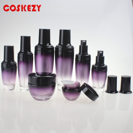 glass Purple Lotion Pump Bottles And Cream Jar