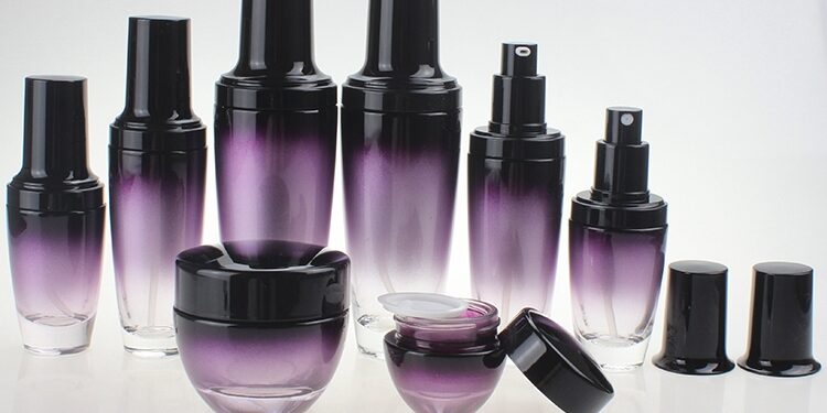glass Purple Lotion Pump Bottles And Cream Jar