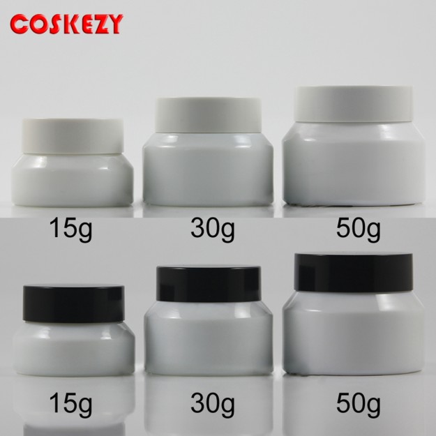 15G 30G 50 G Oblique Shoulder White Jade Glass Cosmetic jars Screw Cap