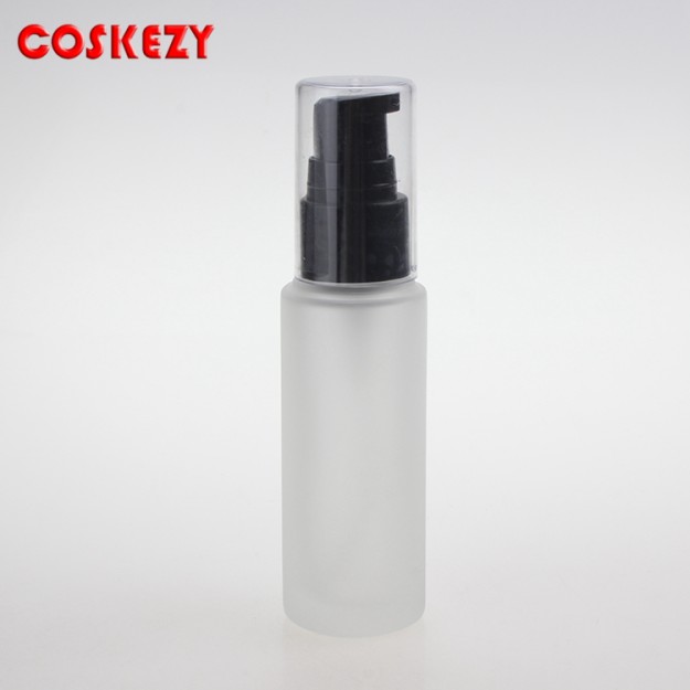 Frosted Cosmetic Glass Bottle With Pump