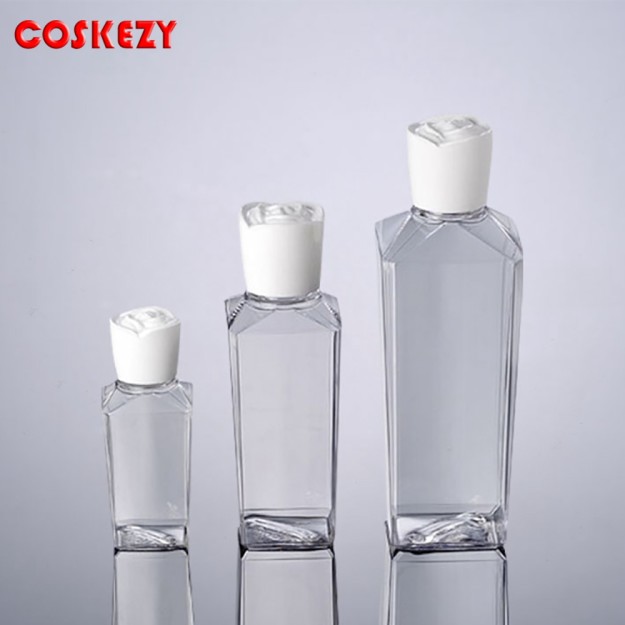 Irregular Transparent PETG Plastic Cosmetic Packaging With Screw Flower Lid 30ml 120ml 250ml