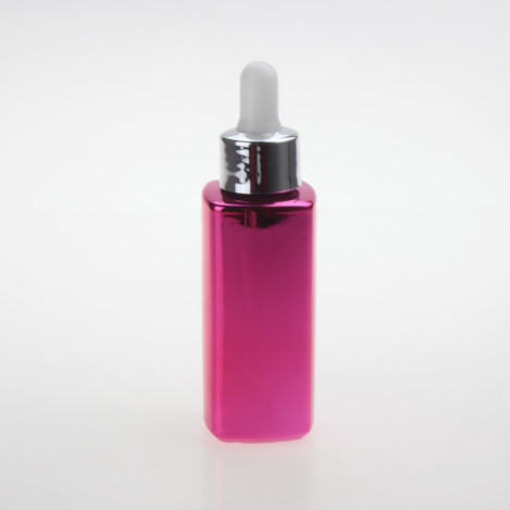 Square Shape 30ml Rose Red Skincare Bottles Glass Bottle With Dropper
