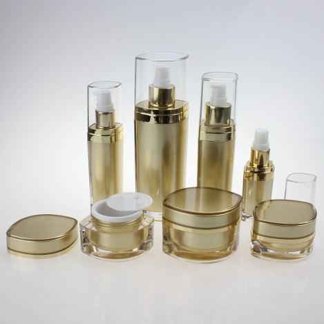 China Suppliers Full Size Gold Skincare Face Cosmetic Package Plastic Bottle And Jar