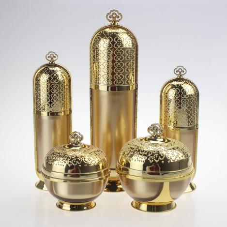 New Empty Acrylic Skincare Gold Plastic Lotion Bottle, Plastic Jar For Face Cream