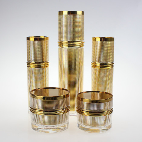 Luxury Cosmetic Container Golden Acrylic Lotion Bottle And Plastic Jar