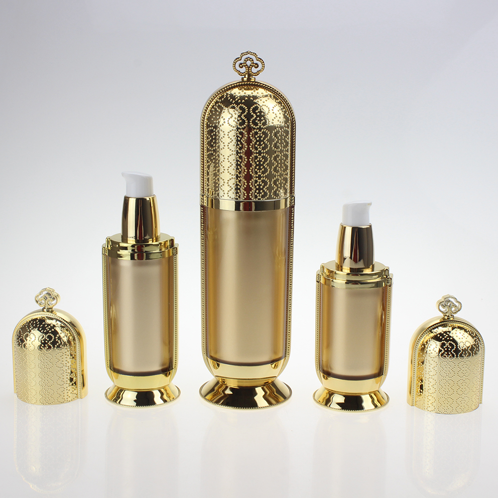 New Empty Acrylic Skincare Gold Plastic Lotion Bottle Plastic Jar For