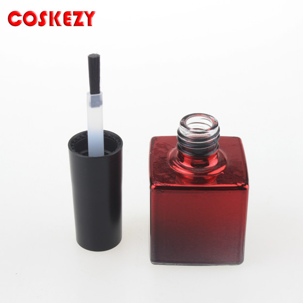 10ml Square Shape Red Cosmetic Glass Bottle Nail Polish Bottle