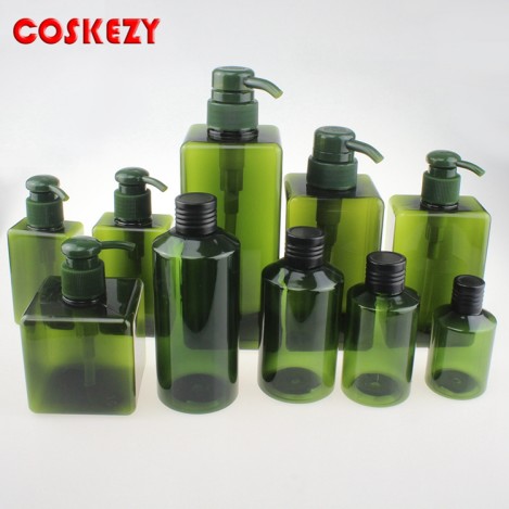 Cosmetic Packaging Full Size Green Shampoo PET Bottles For Hair Lotion Bottle With Pump
