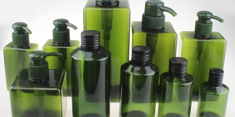 Cosmetic Packaging Full Size Green Shampoo PET Bottles For Hair Lotion Bottle With Pump